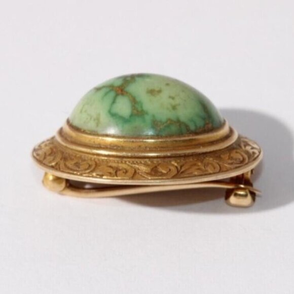 14k Gold Antique Turquoise Brooch - Picture 3 of 7